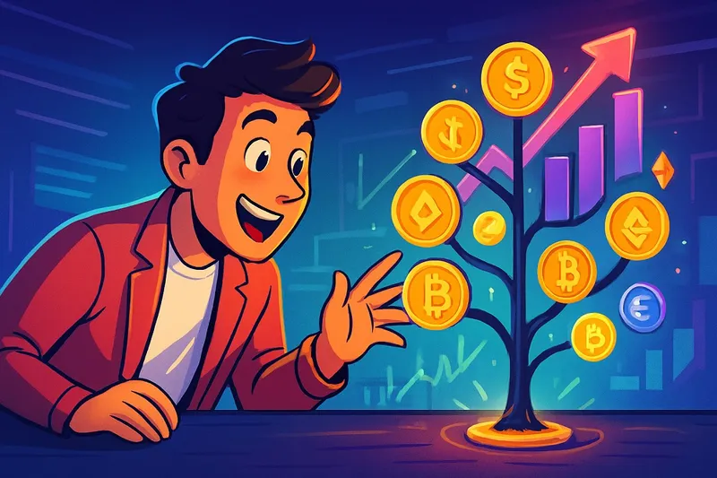 Power of Compounding Growth Illustration showing long-term compounding growth in stocks and crypto, highlighting patience, consistency, and time building wealth step by step.