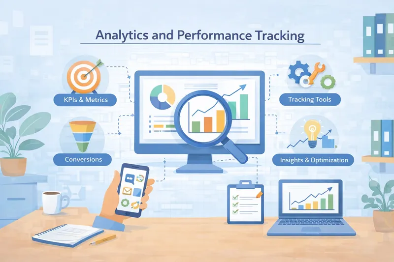 Digital Marketing Analytics Marketing team reviewing digital analytics dashboard with traffic graphs, conversion funnel metrics, and ROI performance charts.