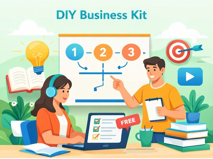 DIY business kit with free resources, learning paths, and business growth tools for self learners