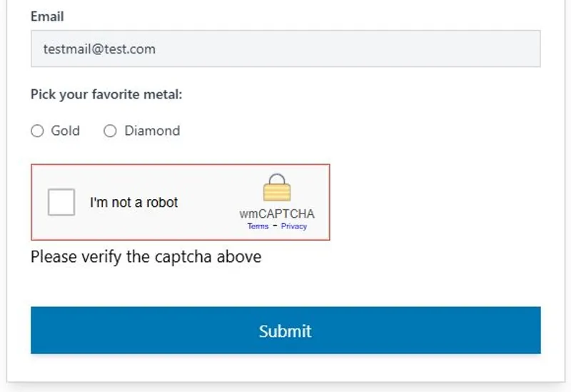 Client side captcha verification example with interactive challenge